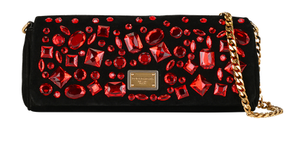 Embellished Shoulder Bag, &pound;350, Handbags, Black/Red, Leather, Front view